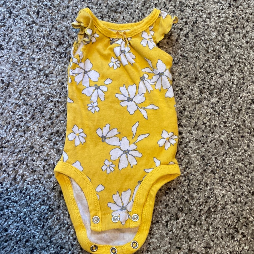 Yellow and white floral Carters onesie